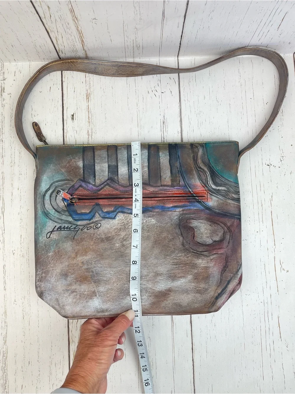 Jane Yoo Wearable Art Hand-painted Signature Leather Shoulder Bag